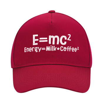 E=mc2 Energy = Milk*Coffe, Adult Ultimate Hat RED, (100% COTTON DRILL, ADULT, UNISEX, ONE SIZE)