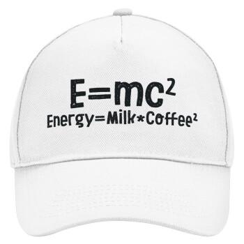 E=mc2 Energy = Milk*Coffe, Καπέλο Ενηλίκων Baseball, Drill, Λευκό (100% ΒΑΜΒΑΚΕΡΟ, ΕΝΗΛΙΚΩΝ, UNISEX, ONE SIZE)