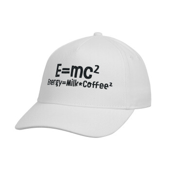 E=mc2 Energy = Milk*Coffe, Καπέλο παιδικό Baseball, Drill, Λευκό (100% ΒΑΜΒΑΚΕΡΟ, ΠΑΙΔΙΚΟ, UNISEX, ONE SIZE)