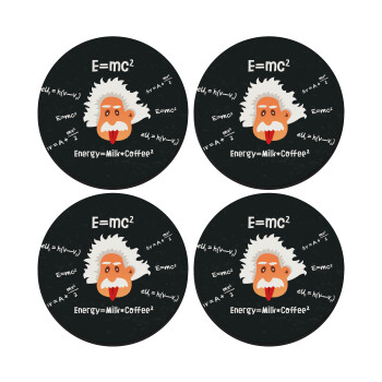 E=mc2 Energy = Milk*Coffe, SET of 4 round wooden coasters (9cm)