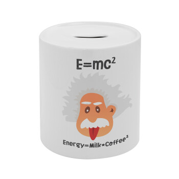 E=mc2 Energy = Milk*Coffe, Κουμπαράς πορσελάνης με τάπα