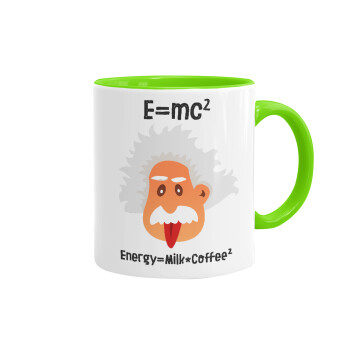 E=mc2 Energy = Milk*Coffe, Mug colored light green, ceramic, 330ml