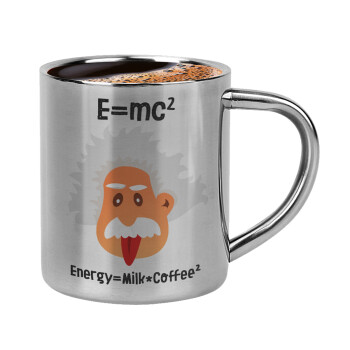 E=mc2 Energy = Milk*Coffe, Double-wall metal cup for espresso (220ml)