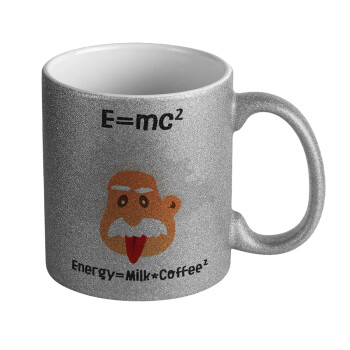 E=mc2 Energy = Milk*Coffe, Κούπα Ασημένια Glitter που γυαλίζει, κεραμική, 330ml