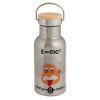 Stainless steel metallic thermos flask, silver with a bamboo lid, double-walled, 350ml.