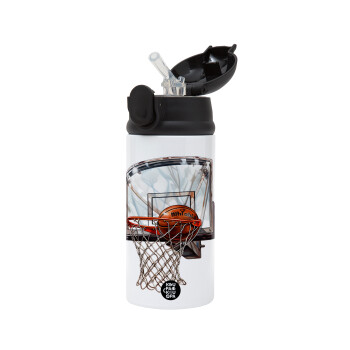 Basketball, Children's hot water bottle, stainless steel, with safety straw, Black (360ml) BPA-FREE