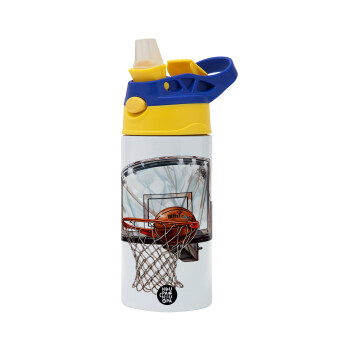 Basketball, Children's hot water bottle, stainless steel, with safety straw, green, blue (360ml) BPA FREE