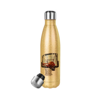 Basketball, Glitter gold stainless steel thermos bottle, double-walled, 500ml