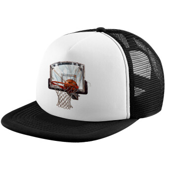 Basketball, Καπέλο παιδικό Soft Trucker με Δίχτυ ΜΑΥΡΟ/ΛΕΥΚΟ (POLYESTER, ΠΑΙΔΙΚΟ, ONE SIZE)