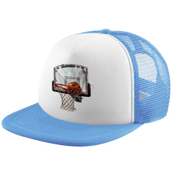 Basketball, Καπέλο παιδικό Soft Trucker με Δίχτυ ΓΑΛΑΖΙΟ/ΛΕΥΚΟ (POLYESTER, ΠΑΙΔΙΚΟ, ONE SIZE)