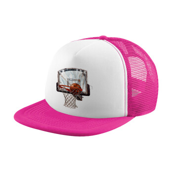 Basketball, Καπέλο παιδικό Soft Trucker με Δίχτυ ΡΟΖ/ΛΕΥΚΟ (POLYESTER, ΠΑΙΔΙΚΟ, ONE SIZE)