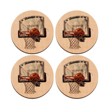 Basketball, ΣΕΤ x4 Σουβέρ ξύλινα στρογγυλά plywood (9cm)