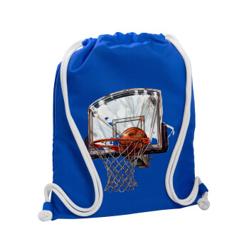Basketball, Τσάντα πλάτης πουγκί GYMBAG Μπλε, με τσέπη (40x48cm) & χονδρά κορδόνια