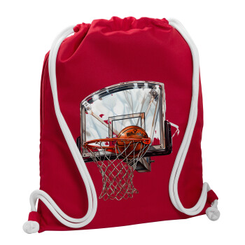 Basketball, Backpack pouch GYMBAG Red, with pocket (40x48cm) & thick cords