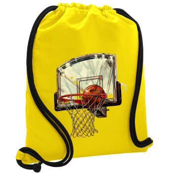 Basketball, Backpack pouch GYMBAG Yellow, with pocket (40x48cm) & thick cords