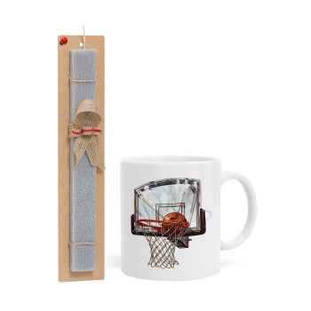 Basketball, Πασχαλινό Σετ, Κούπα κεραμική (330ml) & πασχαλινή λαμπάδα αρωματική πλακέ (30cm) (ΓΚΡΙ)