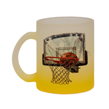Basketball, Κούπα γυάλινη δίχρωμη με βάση το κίτρινο ματ, 330ml