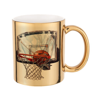 Basketball, Κούπα κεραμική, χρυσή καθρέπτης, 330ml