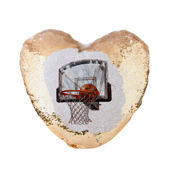 Basketball, Μαξιλάρι καναπέ καρδιά Μαγικό Χρυσό με πούλιες 40x40cm περιέχεται το  γέμισμα