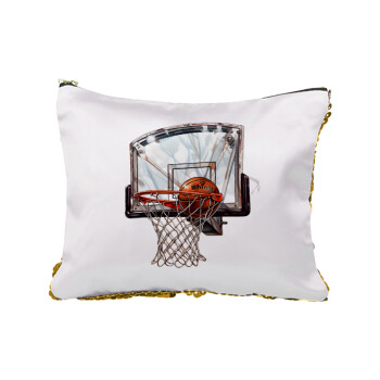 Basketball, Sequin Gold Pouch Cosmetic Bag