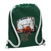 Backpack pouch GYMBAG BOTTLE GREEN, with pocket (40x48cm) & thick white cords