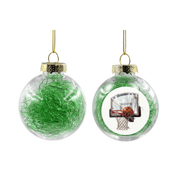 Basketball, Transparent Christmas tree ball ornament with green filling 8cm