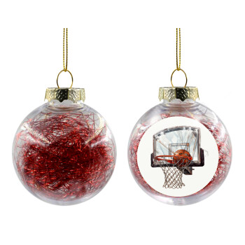 Basketball, Transparent Christmas tree ball ornament with red filling 8cm