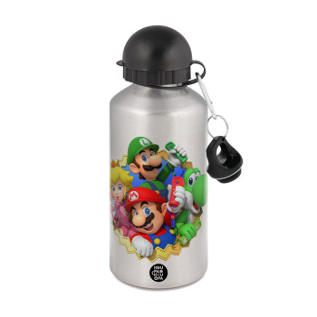 Super mario and Friends, Metallic water jug, Silver, aluminum 500ml