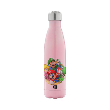 Super mario and Friends, Metal mug thermos Pink Iridiscent (Stainless steel), double wall, 500ml