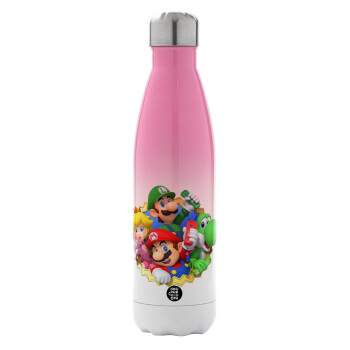 Super mario and Friends, Metal mug thermos Pink/White (Stainless steel), double wall, 500ml