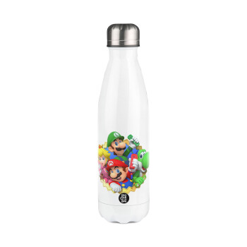 Super mario and Friends, Metal mug thermos White (Stainless steel), double wall, 500ml