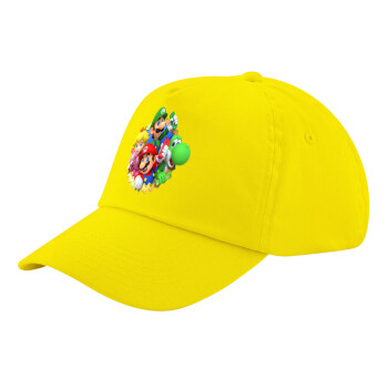 Super mario and Friends, Καπέλο παιδικό Baseball, 100% Βαμβακερό Twill, Κίτρινο (ΒΑΜΒΑΚΕΡΟ, ΠΑΙΔΙΚΟ, UNISEX, ONE SIZE)