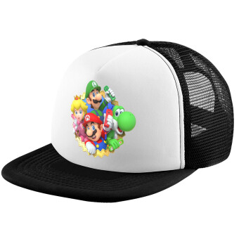 Super mario and Friends, Καπέλο παιδικό Soft Trucker με Δίχτυ ΜΑΥΡΟ/ΛΕΥΚΟ (POLYESTER, ΠΑΙΔΙΚΟ, ONE SIZE)