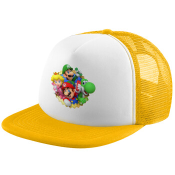 Super mario and Friends, Καπέλο Ενηλίκων Soft Trucker με Δίχτυ Κίτρινο/White (POLYESTER, ΕΝΗΛΙΚΩΝ, UNISEX, ONE SIZE)