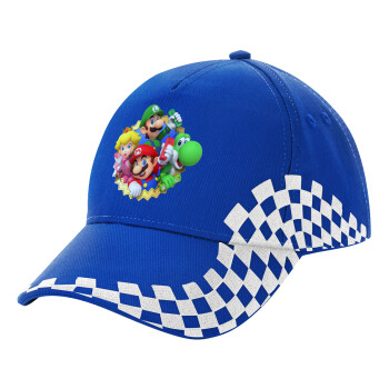 Super mario and Friends, Adult Ultimate BLUE RACING Cap, (100% COTTON DRILL, ADULT, UNISEX, ONE SIZE)