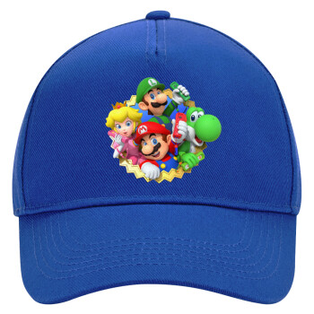 Super mario and Friends, Ultimate Adult Hat BLUE, (100% COTTON DRILL, ADULT, UNISEX, ONE SIZE)