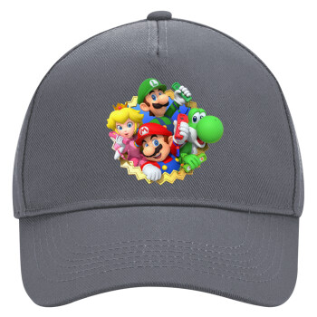 Super mario and Friends, Ultimate Adult Hat Grey, (100% COTTON DRILL, ADULT, UNISEX, ONE SIZE)