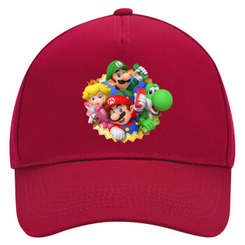 Super mario and Friends, Adult Ultimate Hat RED, (100% COTTON DRILL, ADULT, UNISEX, ONE SIZE)