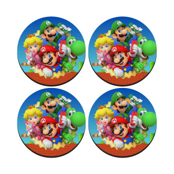 Super mario and Friends, ΣΕΤ 4 Σουβέρ ξύλινα στρογγυλά (9cm)