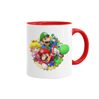 Super mario and Friends, Κούπα χρωματιστή κόκκινη, κεραμική, 330ml