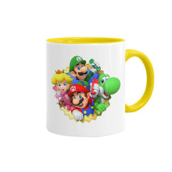 Super mario and Friends, Κούπα χρωματιστή κίτρινη, κεραμική, 330ml