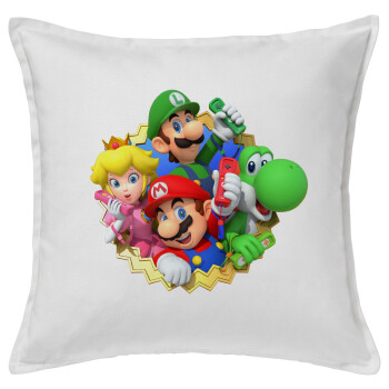 Super mario and Friends, Sofa cushion White 50x50cm includes filling