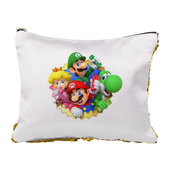 Super mario and Friends, Sequin Gold Pouch Cosmetic Bag