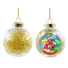 Transparent Christmas tree ball ornament with gold filling 8cm