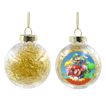 Super mario and Friends, Transparent Christmas tree ball ornament with gold filling 8cm