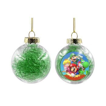 Super mario and Friends, Transparent Christmas tree ball ornament with green filling 8cm