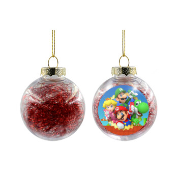 Super mario and Friends, Χριστουγεννιάτικη μπάλα δένδρου διάφανη με κόκκινο γέμισμα 8cm