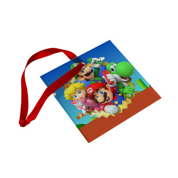 Super mario and Friends, Christmas ornament, glass square ornament 9x9cm