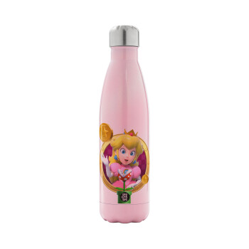 Princess Peach Toadstool, Metal mug thermos Pink Iridiscent (Stainless steel), double wall, 500ml