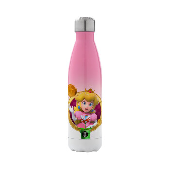 Princess Peach Toadstool, Metal mug thermos Pink/White (Stainless steel), double wall, 500ml